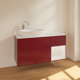 Тумба под раковину Villeroy & Boch Finion 120х50,1 см с подсветкой МДФ пион матовый лак/стекло белое матовое F931GFHB