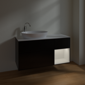 Тумба под раковину Villeroy & Boch Finion 120х50,1 см с подсветкой МДФ черный матовый лак/стекло белое матовое F931GFPD