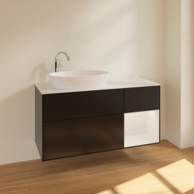 Тумба под раковину Villeroy & Boch Finion 120х50,1 см с подсветкой МДФ черный матовый лак/стекло белое матовое F931GFPD