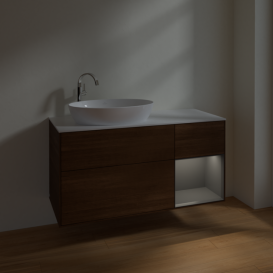 Тумба под раковину Villeroy & Boch Finion 120х50,1 см с подсветкой МДФ шпон грецкого ореха/стекло белое матовое F931GKGN