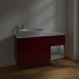 Тумба под раковину Villeroy & Boch Finion 120х50,1 см с подсветкой МДФ пион матовый лак/стекло белое матовое F931GKHB