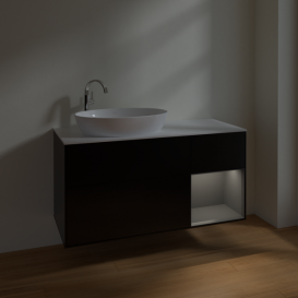 Тумба под раковину Villeroy & Boch Finion 120х50,1 см с подсветкой МДФ черный матовый лак/стекло белое матовое F931GKPD