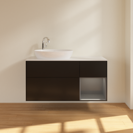 Тумба под раковину Villeroy & Boch Finion 120х50,1 см с подсветкой МДФ черный матовый лак/стекло белое матовое F931GKPD