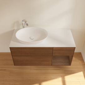 Тумба под раковину Villeroy & Boch Finion 120х50,1 см с подсветкой МДФ шпон грецкого ореха/стекло белое матовое F931GNGN