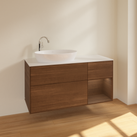 Тумба под раковину Villeroy & Boch Finion 120х50,1 см с подсветкой МДФ шпон грецкого ореха/стекло белое матовое F931GNGN