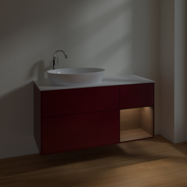 Тумба под раковину Villeroy & Boch Finion 120х50,1 см с подсветкой МДФ пион матовый лак/стекло белое матовое F931GNHB