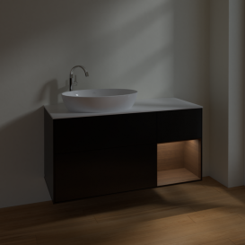 Тумба под раковину Villeroy & Boch Finion 120х50,1 см с подсветкой МДФ черный матовый лак/стекло белое матовое F931GNPD