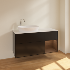 Тумба под раковину Villeroy & Boch Finion 120х50,1 см с подсветкой МДФ черный матовый лак/стекло белое матовое F931GNPD