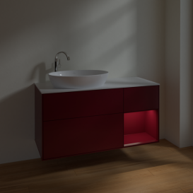 Тумба под раковину Villeroy & Boch Finion 120х50,1 см с подсветкой МДФ пион матовый лак/стекло белое матовое F931HBHB