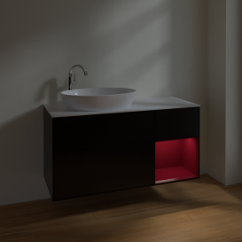 Тумба під раковину Villeroy & Boch Finion 120х50,1 см із підсвічуванням МДФ чорний матовий лак/скло біле матове F931HBPD
