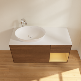 Тумба под раковину Villeroy & Boch Finion 120х50,1 см с подсветкой МДФ шпон грецкого ореха/стекло белое матовое F931HFGN