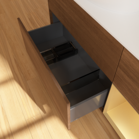 Тумба под раковину Villeroy & Boch Finion 120х50,1 см с подсветкой МДФ шпон грецкого ореха/стекло белое матовое F931HFGN