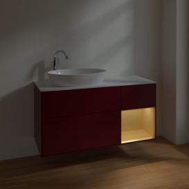 Тумба под раковину Villeroy & Boch Finion 120х50,1 см с подсветкой МДФ пион матовый лак/стекло белое матовое F931HFHB