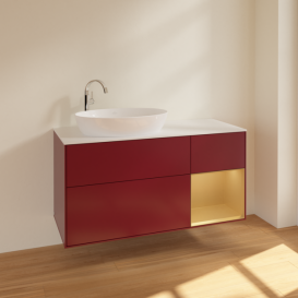 Тумба под раковину Villeroy & Boch Finion 120х50,1 см с подсветкой МДФ пион матовый лак/стекло белое матовое F931HFHB