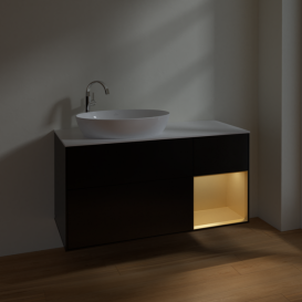 Тумба под раковину Villeroy & Boch Finion 120х50,1 см с подсветкой МДФ черный матовый лак/стекло белое матовое F931HFPD