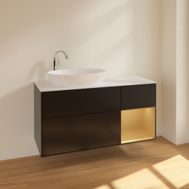 Тумба под раковину Villeroy & Boch Finion 120х50,1 см с подсветкой МДФ черный матовый лак/стекло белое матовое F931HFPD