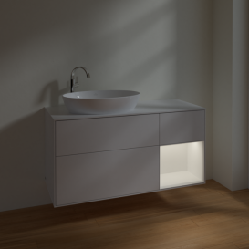 Тумба под раковину Villeroy & Boch Finion 120х50,1 см с подсветкой МДФ глянцевый белый лак/стекло белое матовое F931MTGF