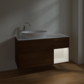 Тумба под раковину Villeroy & Boch Finion 120х50,1 см с подсветкой МДФ шпон грецкого ореха/стекло белое матовое F931MTGN