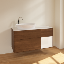 Тумба под раковину Villeroy & Boch Finion 120х50,1 см с подсветкой МДФ шпон грецкого ореха/стекло белое матовое F931MTGN