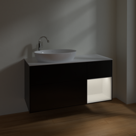 Тумба под раковину Villeroy & Boch Finion 120х50,1 см с подсветкой МДФ черный матовый лак/стекло белое матовое F931MTPD