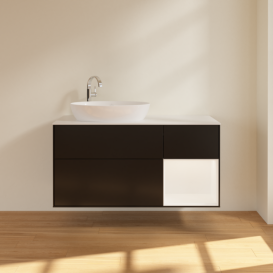 Тумба под раковину Villeroy & Boch Finion 120х50,1 см с подсветкой МДФ черный матовый лак/стекло белое матовое F931MTPD