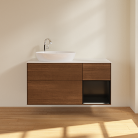 Тумба под раковину Villeroy & Boch Finion 120х50,1 см с подсветкой МДФ шпон грецкого ореха/стекло белое матовое F931PDGN