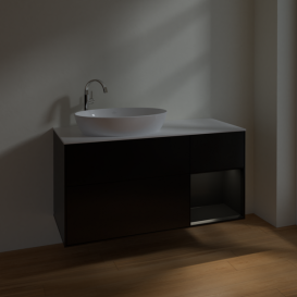Тумба под раковину Villeroy & Boch Finion 120х50,1 см с подсветкой МДФ черный матовый лак/стекло белое матовое F931PDPD