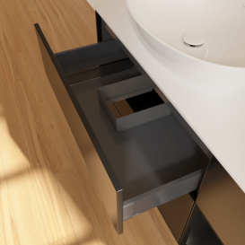 Тумба под раковину Villeroy & Boch Finion 120х50,1 см с подсветкой МДФ черный матовый лак/стекло белое матовое F931PDPD