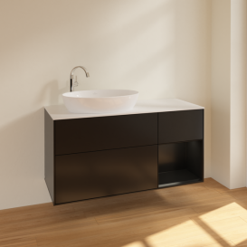 Тумба под раковину Villeroy & Boch Finion 120х50,1 см с подсветкой МДФ черный матовый лак/стекло белое матовое F931PDPD