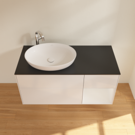 Тумба под раковину Villeroy & Boch Finion 120х50,1 см с подсветкой МДФ глянцевый белый лак/стекло черное матовое F932GFGF