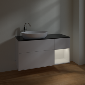 Тумба под раковину Villeroy & Boch Finion 120х50,1 см с подсветкой МДФ глянцевый белый лак/стекло черное матовое F932GFGF