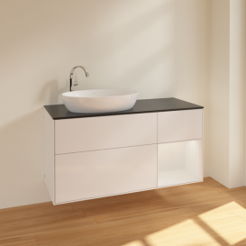 Тумба под раковину Villeroy & Boch Finion 120х50,1 см с подсветкой МДФ глянцевый белый лак/стекло черное матовое F932GFGF