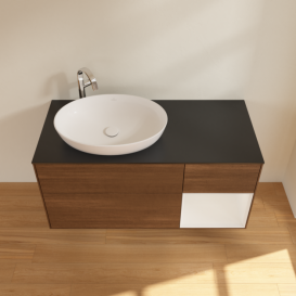 Тумба под раковину Villeroy & Boch Finion 120х50,1 см с подсветкой МДФ шпон грецкого ореха/стекло черное матовое F932GFGN