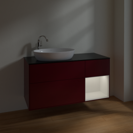 Тумба под раковину Villeroy & Boch Finion 120х50,1 см с подсветкой МДФ пион матовый лак/стекло черное матовое F932GFHB