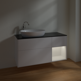 Тумба под раковину Villeroy & Boch Finion 120х50,1 см с подсветкой МДФ белый матовый лак/стекло черное матовое F932GFMT
