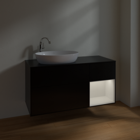 Тумба под раковину Villeroy & Boch Finion 120х50,1 см с подсветкой МДФ черный матовый лак/стекло черное матовое F932GFPD