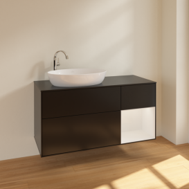 Тумба под раковину Villeroy & Boch Finion 120х50,1 см с подсветкой МДФ черный матовый лак/стекло черное матовое F932GFPD