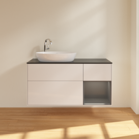 Тумба под раковину Villeroy & Boch Finion 120х50,1 см с подсветкой МДФ глянцевый белый лак/стекло черное матовое F932GKGF