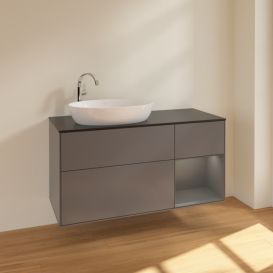 Тумба под раковину Villeroy & Boch Finion 120х50,1 см с подсветкой МДФ антрацит матовый лак/стекло черное матовое F932GKGK