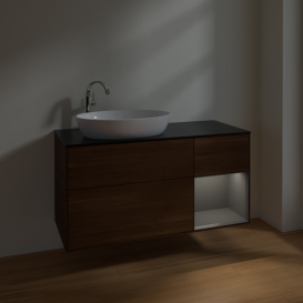 Тумба под раковину Villeroy & Boch Finion 120х50,1 см с подсветкой МДФ шпон грецкого ореха/стекло черное матовое F932GKGN