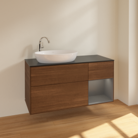 Тумба под раковину Villeroy & Boch Finion 120х50,1 см с подсветкой МДФ шпон грецкого ореха/стекло черное матовое F932GKGN