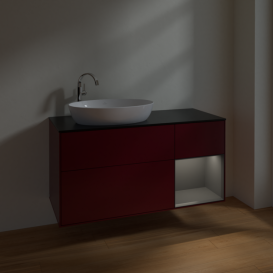 Тумба под раковину Villeroy & Boch Finion 120х50,1 см с подсветкой МДФ пион матовый лак/стекло черное матовое F932GKHB