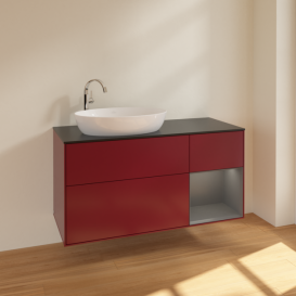 Тумба под раковину Villeroy & Boch Finion 120х50,1 см с подсветкой МДФ пион матовый лак/стекло черное матовое F932GKHB