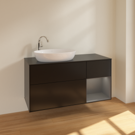 Тумба под раковину Villeroy & Boch Finion 120х50,1 см с подсветкой МДФ черный матовый лак/стекло черное матовое F932GKPD