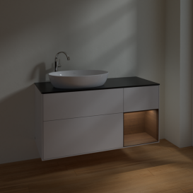 Тумба под раковину Villeroy & Boch Finion 120х50,1 см с подсветкой МДФ глянцевый белый лак/стекло черное матовое F932GNGF