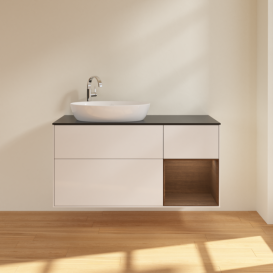 Тумба под раковину Villeroy & Boch Finion 120х50,1 см с подсветкой МДФ глянцевый белый лак/стекло черное матовое F932GNGF