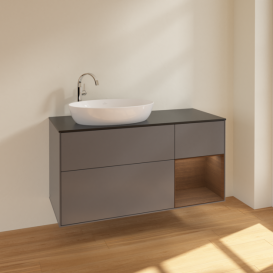 Тумба под раковину Villeroy & Boch Finion 120х50,1 см с подсветкой МДФ антрацит матовый лак/стекло черное матовое F932GNGK