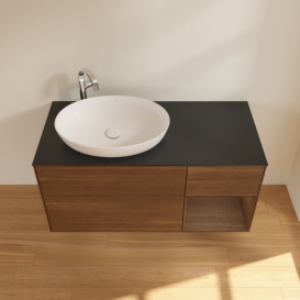 Тумба под раковину Villeroy & Boch Finion 120х50,1 см с подсветкой МДФ шпон грецкого ореха/стекло черное матовое F932GNGN