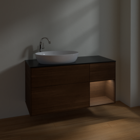 Тумба под раковину Villeroy & Boch Finion 120х50,1 см с подсветкой МДФ шпон грецкого ореха/стекло черное матовое F932GNGN