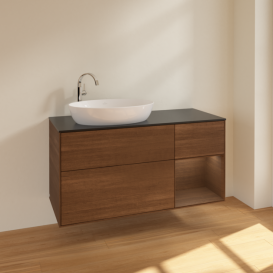 Тумба под раковину Villeroy & Boch Finion 120х50,1 см с подсветкой МДФ шпон грецкого ореха/стекло черное матовое F932GNGN